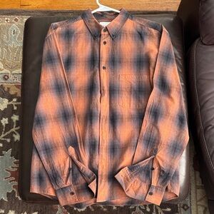 Billy Reid Men's Orange and Black Plaid Shirt size Large